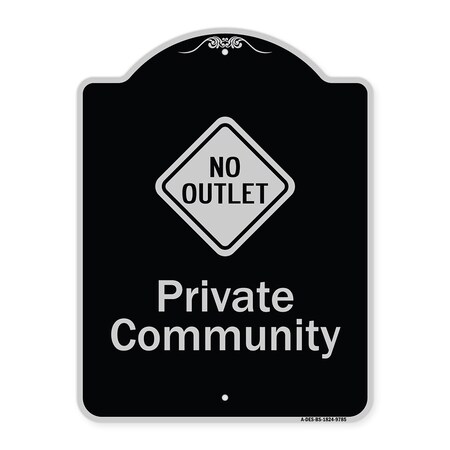 Signmission Designer Series-Private Community With No Outlet Symbol, 24" x 18", BS-1824-9785 A-DES-BS-1824-9785